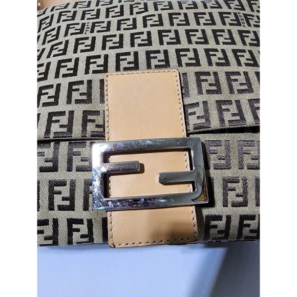 Fendi Zucchino Canvas Mamma Forever Shoulder Bag Brown/Beige - Picture 12 of 14